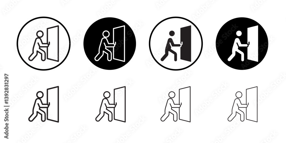 Person push the door icon vector logo set collection for web app ui Person push the door icon vector logo set collection for web app ui