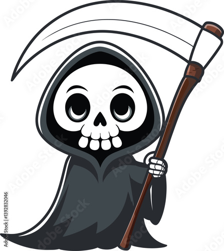Cute cartoon grim reaper Vector | skull face grim reaper| grim reaper Chibi mascot illustration