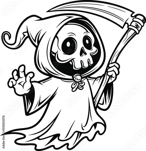 Cute cartoon grim reaper Vector | skull face grim reaper| grim reaper Chibi mascot illustration