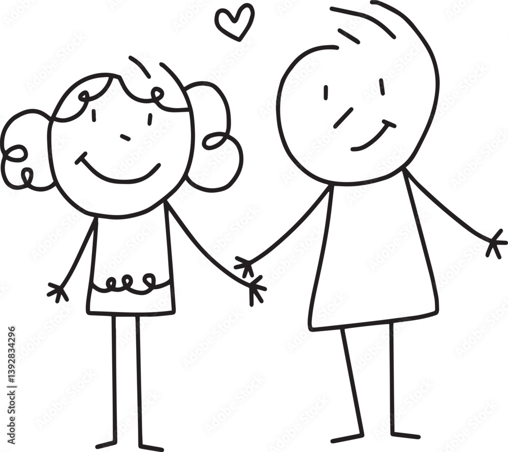 hand drawn vector illustration of happy family, couple stickman, lovely relationship, isolated vector illustration on white background hand drawn vector illustration of happy family, couple stickman, lovely relationship, isolated vector illustration on white background