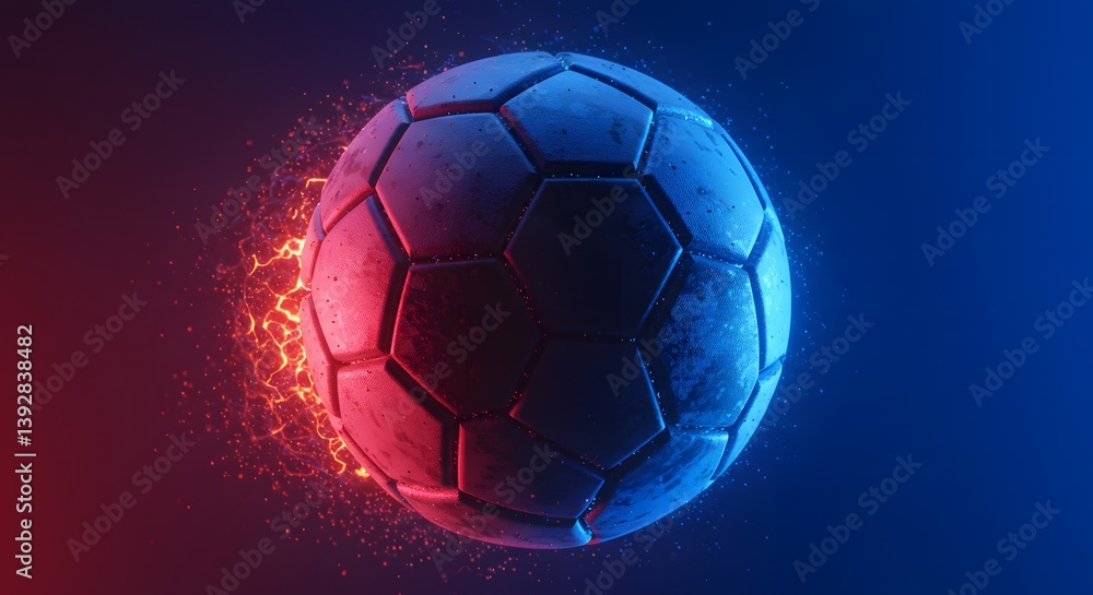 Naklejka premium Fiery Soccer Ball: A Digital Artwork Depicting a Soccer Ball Engulfed in Energetic Flames