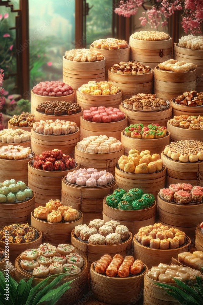 Colorful Dim Sum display in a Chinese restaurant Colorful Dim Sum display in a Chinese restaurant