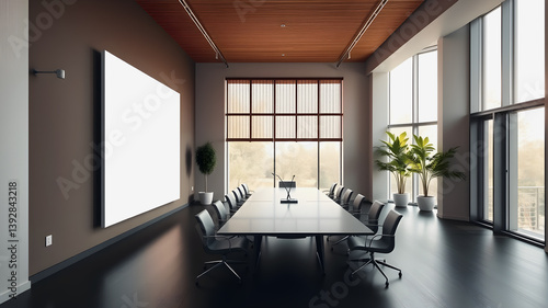 Modern Conference Room with Blank Screen, Perfect for Mockups