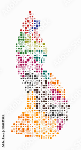 Liechtenstein, shape of the country built of colored cells. Digital style map of Liechtenstein on a white background. Small size rounded square blocks. Amazing vector illustration.
