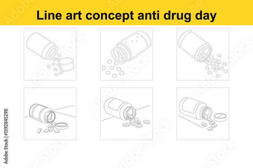 International Anti-Drug Day Awareness Line Art Concept