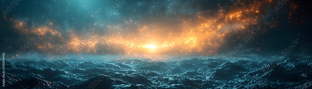 Fototapeta premium A glowing schoolhouse radiates light through a peaceful rural village