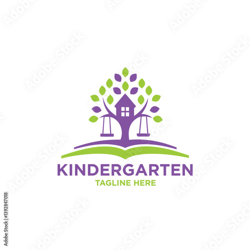 Modern Kindergarten Logo Design Vector Childcare Nursery and Education Themes
