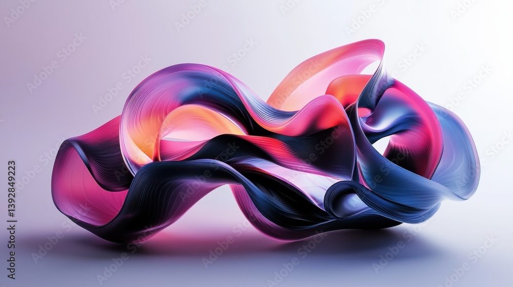 Fototapeta premium Abstract sculpture of flowing, colorful ribbons creating a dynamic, layered form with a glossy finish