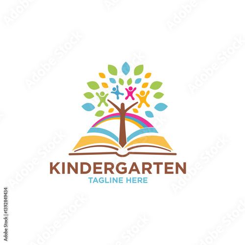Modern Kindergarten Logo Design Vector Childcare Nursery and Education Themes