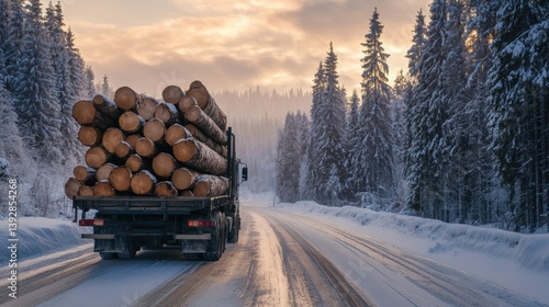 Obraz na płótnie Truck transporting limber logs. Deforestation. Ecology. Environment conservation topic. w salonie