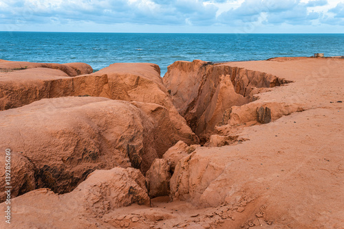 Obraz na płótnie The rock formations at Canoa Quebrada Beach at Canoa Quebrada, state of Ceara, Brazil w salonie