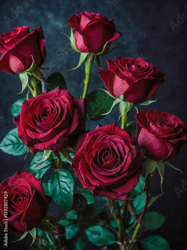 Wallpaper Mural Burgundy roses on a dark background, symbolizing passion. Torontodigital.ca