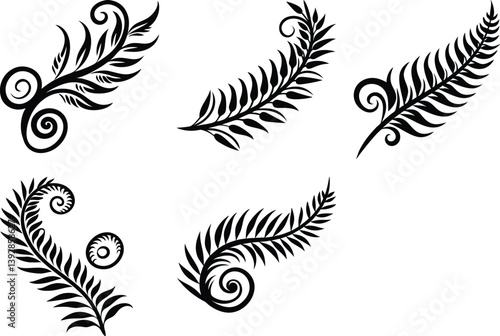 fern leaf swirl silhouette set