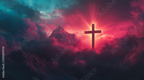 Christian cross background wallpaper hd with mountain and cloudscape religious symbol of faith hope love