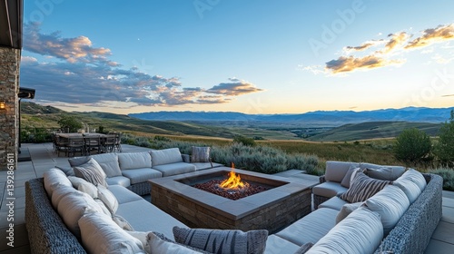 Wallpaper Mural A luxurious family home with expansive outdoor living areas, a fire pit, and breathtaking views  Torontodigital.ca