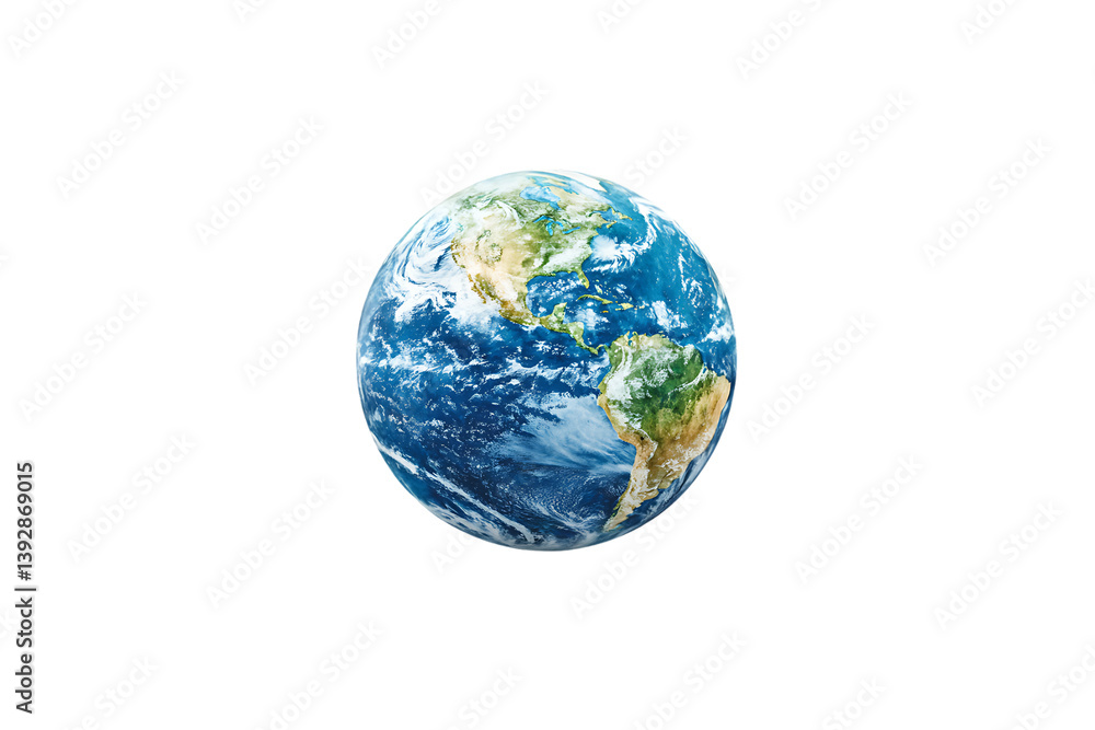 Realistic globe of Earth showing North and South America with clear ocean views Realistic globe of Earth showing North and South America with clear ocean views