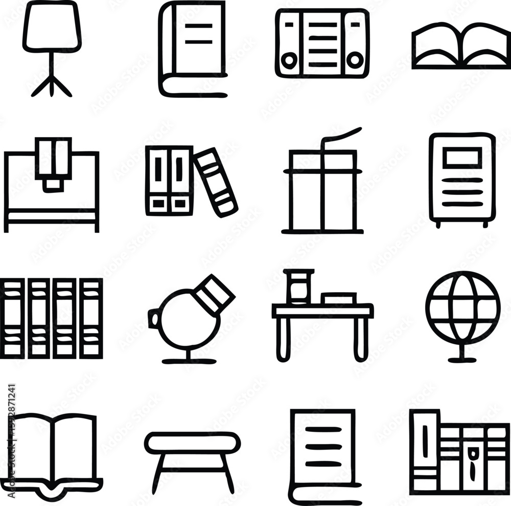 Library Icons Vector Art | Books, Reading & Knowledge Line Icon Pack