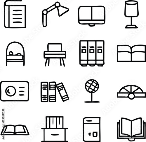 Library Icons Vector Art | Books, Reading & Knowledge Line Icon Pack