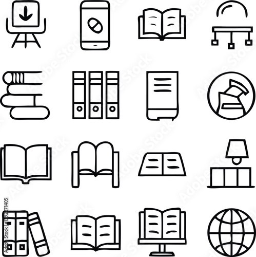 Library Icons Vector Art | Books, Reading & Knowledge Line Icon Pack