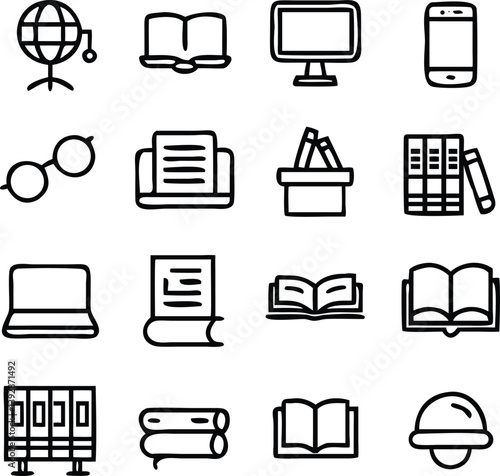 Library Icons Vector Art | Books, Reading & Knowledge Line Icon Pack