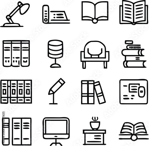 Library Icons Vector Art | Books, Reading & Knowledge Line Icon Pack