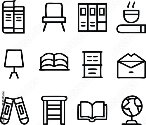 Library Icons Vector Art | Books, Reading & Knowledge Line Icon Pack