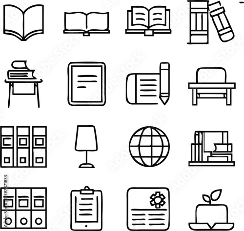 Library Icons Vector Art | Books, Reading & Knowledge Line Icon Pack