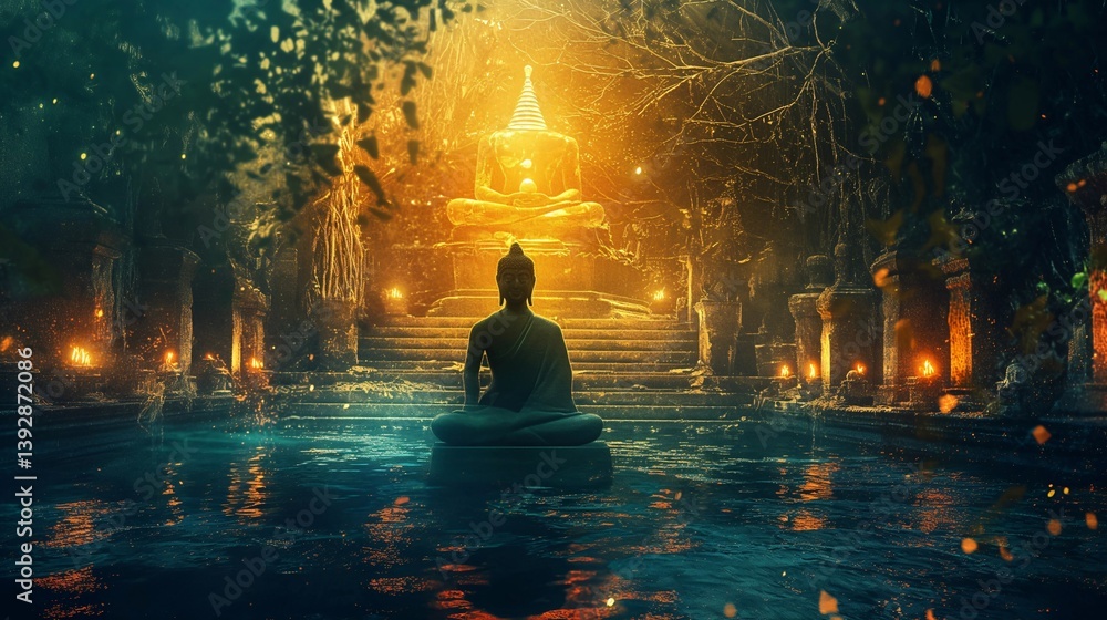 Buddha Statue in a Mystical Temple Setting