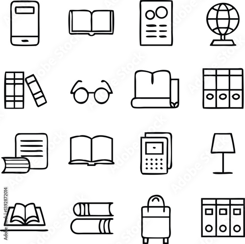 Library Icons Vector Art | Books, Reading & Knowledge Line Icon Pack