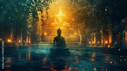 Obraz na płótnie Buddha Statue in a Mystical Temple Setting w salonie