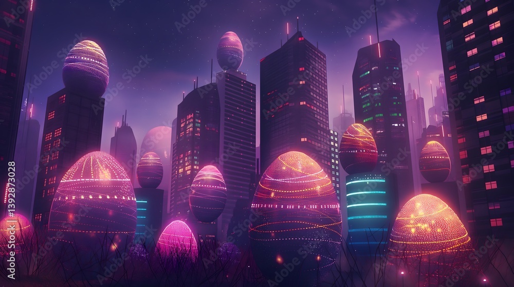 Futuristic Easter City at Night