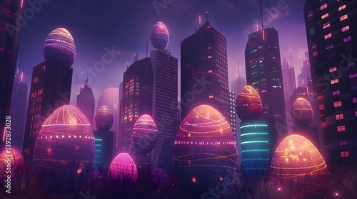 Obraz na płótnie Futuristic Easter City at Night w salonie