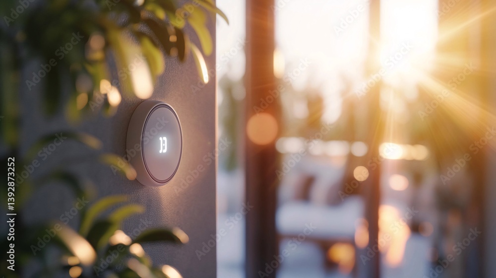 Modern Smart Thermostat on a Wall