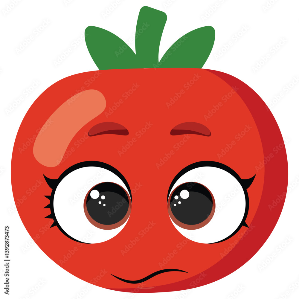 Obraz premium Cute tomato illustration with big eyes and emotional expression, perfect for food-related projects, kids' materials, healthy eating campaigns, and gardening content