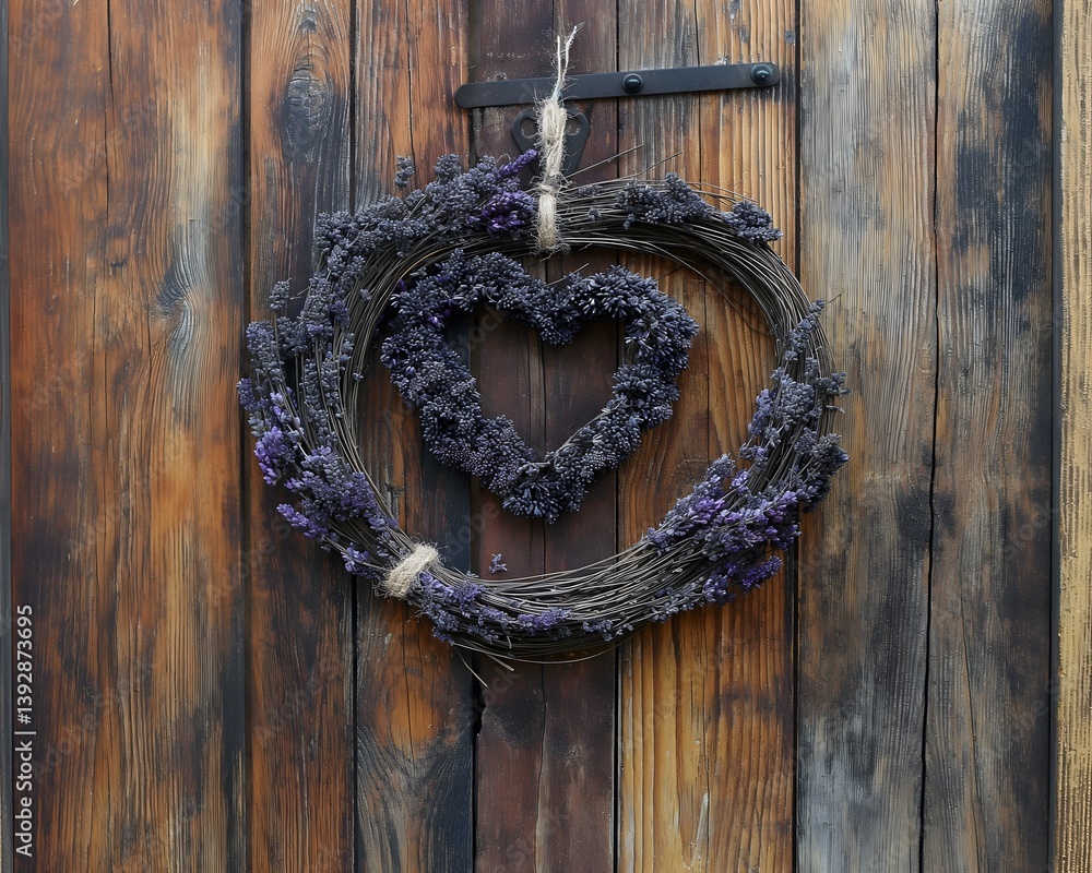 Lavender Wreath on Rustic Wooden Door