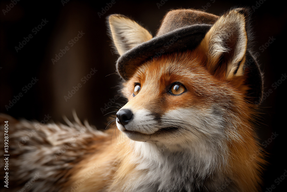 Fototapeta premium name: curious fox in a hat