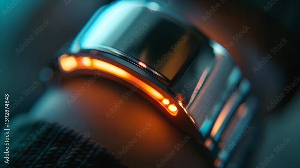 Futuristic Smartwatch with Orange Accent Lighting