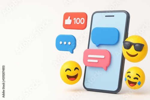 Smartphone showing chat with emojis and receiving 100 likes