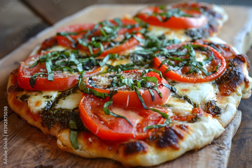 Close-up of Margherita Flatbread Pizza with Basil
