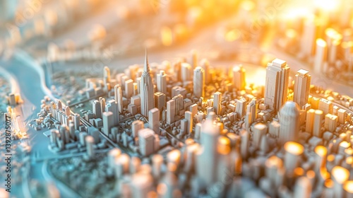 Urban Skyline Model at Sunrise