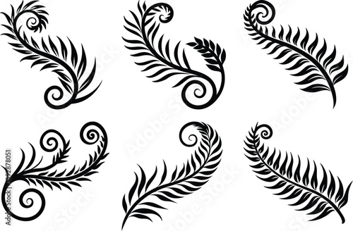 fern leaf swirl silhouette set