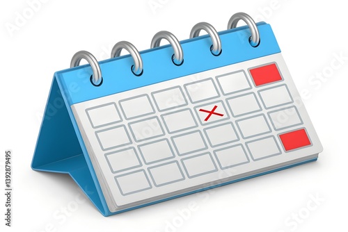 3D Desk Calendar with Silver Rings and Red Highlighted Date