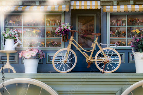 Obraz na płótnie Closeup of bicycle decoration toy in the window w salonie