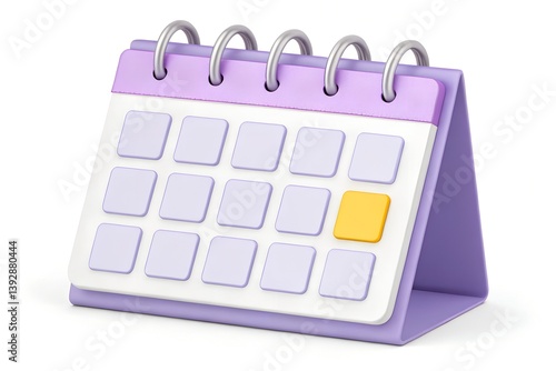 3D Desk Calendar with Lavender Purple Top and Yellow Highlighted Date