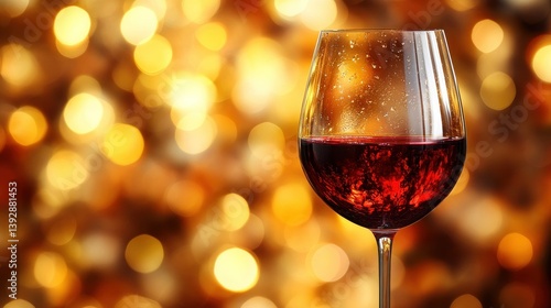 Red wine glass, festive background
