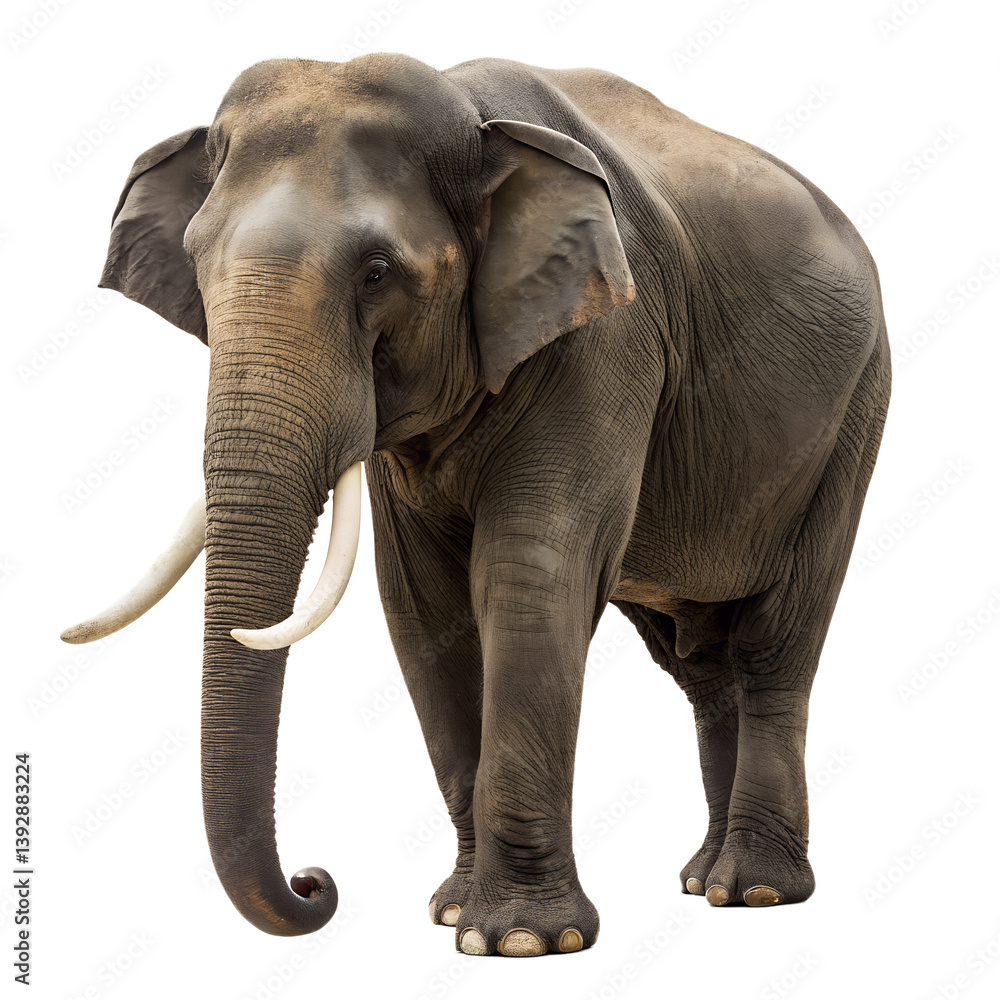 Fototapeta premium Asian Elephant in Motion Playful Pose with Raised Trunk on Transparent Background