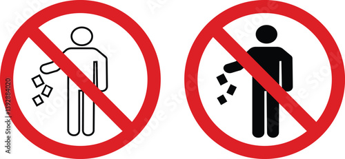 Waste prohibited sign icon set. Restriction public sign isolated on transparent background. Universally indicating restriction or prohibition symbols. No pollution sign vector illustration.