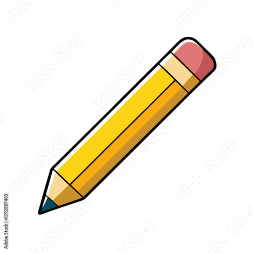 A cheerful yellow pencil ready to write a story, sharp point and pink eraser, simple clean design.