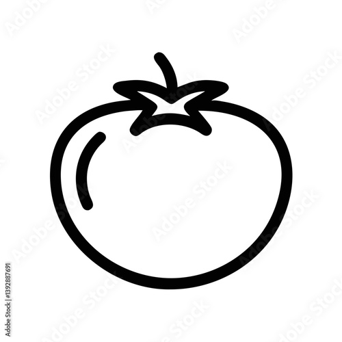 A juicy red tomato, plump and ready for the harvest, depicted in a bold, minimalist line art style with a clean white background.