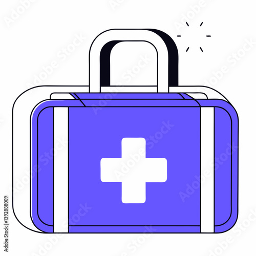 A reassuring purple first-aid kit, ready to help, symbolizing care and emergency preparedness with a bold white cross and clean lines.